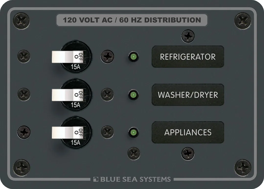 8058-BSS – BLUE SEA Power Distribution Box, AC Branch Circuit Breaker Panel 120 Volt AC 100 Amps Traditional Metal 3 ...